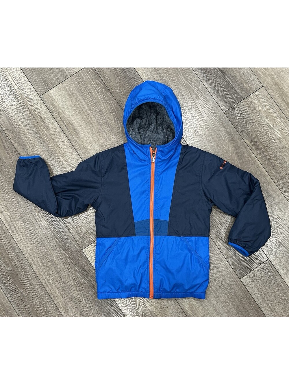 Columbia REVERSIBLE Youth Boys Small Blue Black Orange Grey Jacket Anorak